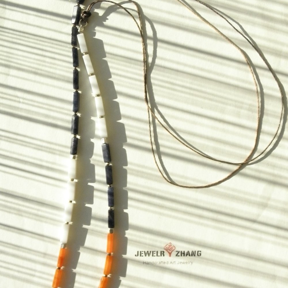 Leather chain with agate stone & pyrite necklace - Picture 5 of 7